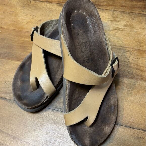 Mephisto Helen Women's EU37 US6,5 Tan Leather Slip On Thong Slide Sandals - Picture 2 of 12